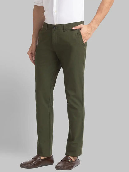 Men Green Super Slim Fit Piece Dyed Cotton Blend Trouser