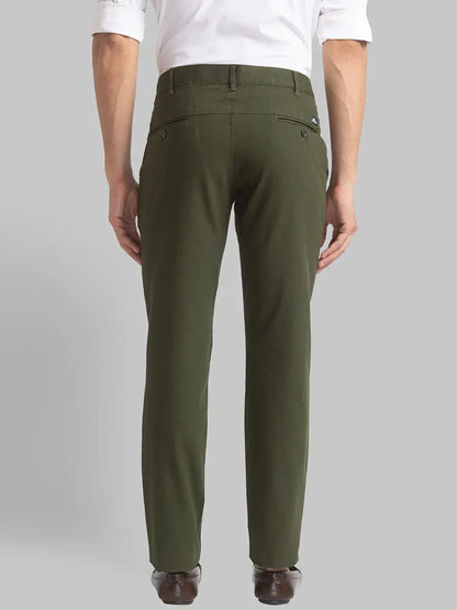 Men Green Super Slim Fit Piece Dyed Cotton Blend Trouser