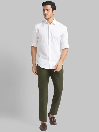 Men Green Super Slim Fit Piece Dyed Cotton Blend Trouser