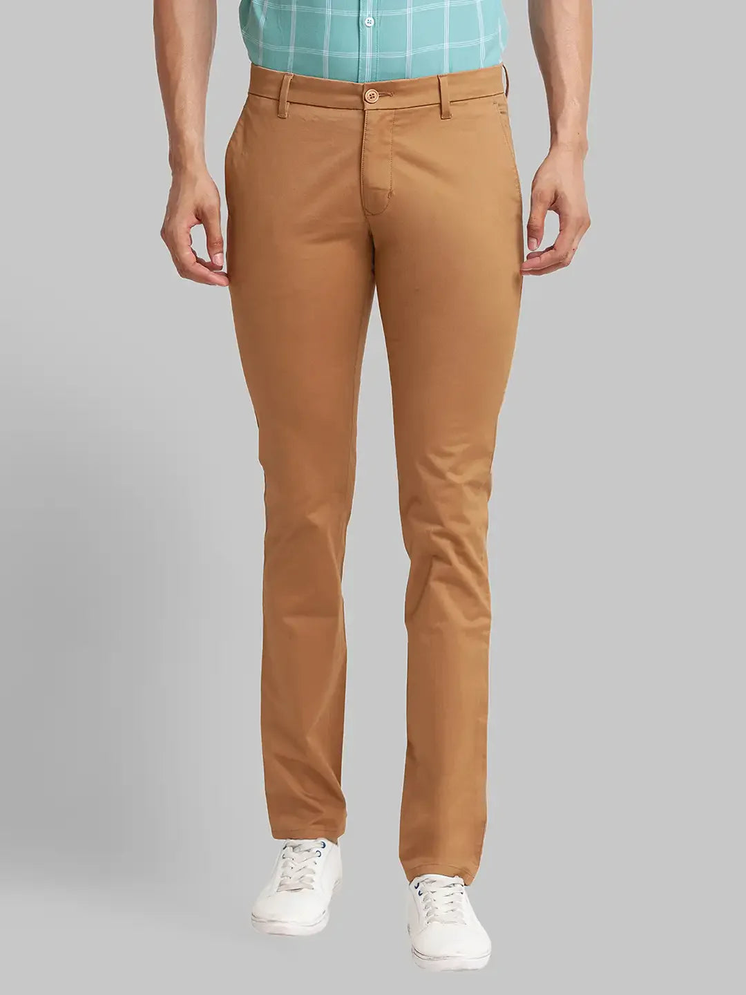 Men Khaki Super Slim Fit Solid Cotton Blend Trouser