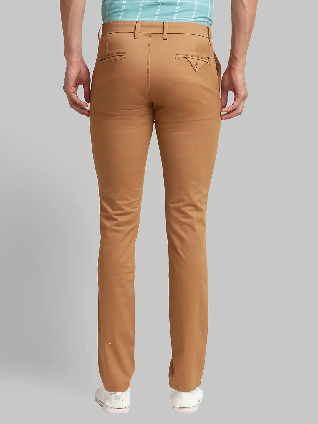 Men Khaki Super Slim Fit Solid Cotton Blend Trouser