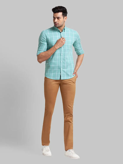 Men Khaki Super Slim Fit Solid Cotton Blend Trouser