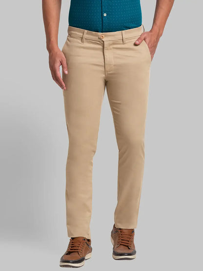 Men Khaki Super Slim Fit Solid Cotton Blend Trouser