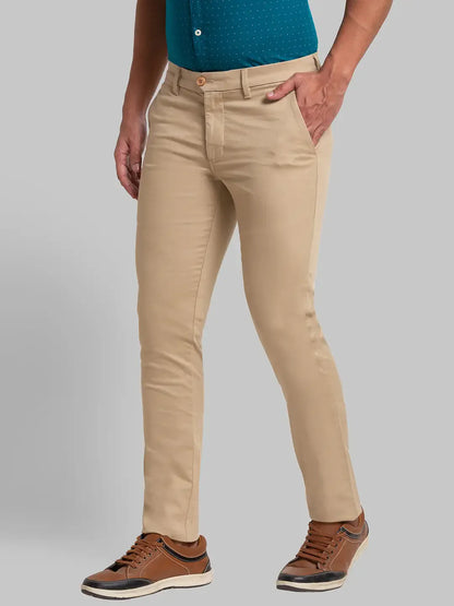 Men Khaki Super Slim Fit Solid Cotton Blend Trouser