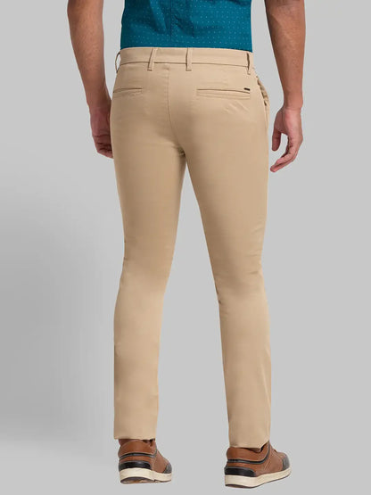 Men Khaki Super Slim Fit Solid Cotton Blend Trouser