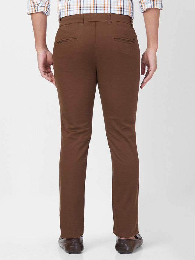Parx Brown Solid Super Slim Fit Cotton Blend Trouser