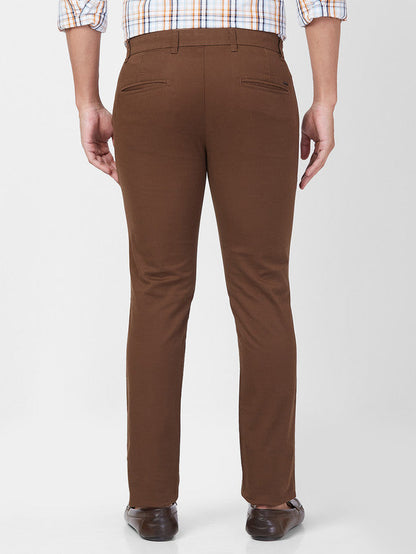 Parx Brown Solid Super Slim Fit Cotton Blend Trouser