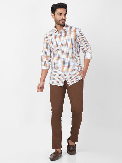 Parx Brown Solid Super Slim Fit Cotton Blend Trouser