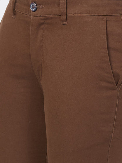 Parx Brown Solid Super Slim Fit Cotton Blend Trouser