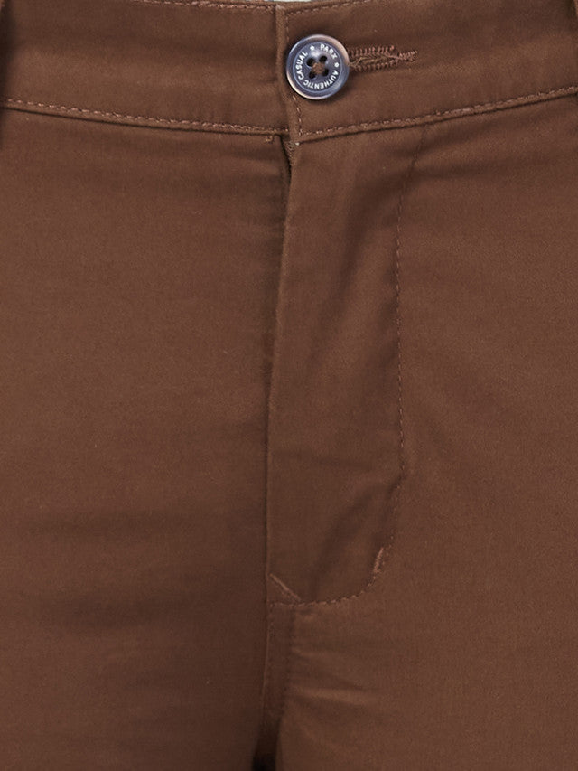 Parx Brown Solid Super Slim Fit Cotton Blend Trouser