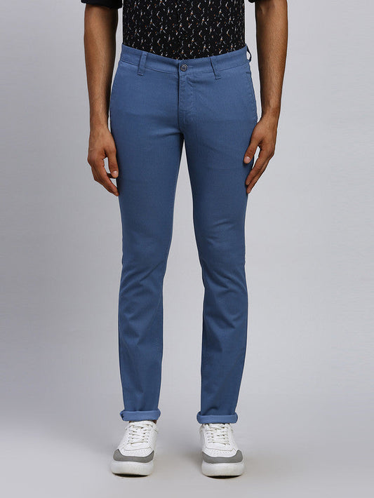 Parx Men Blue Solid Super Slim Fit Trouser
