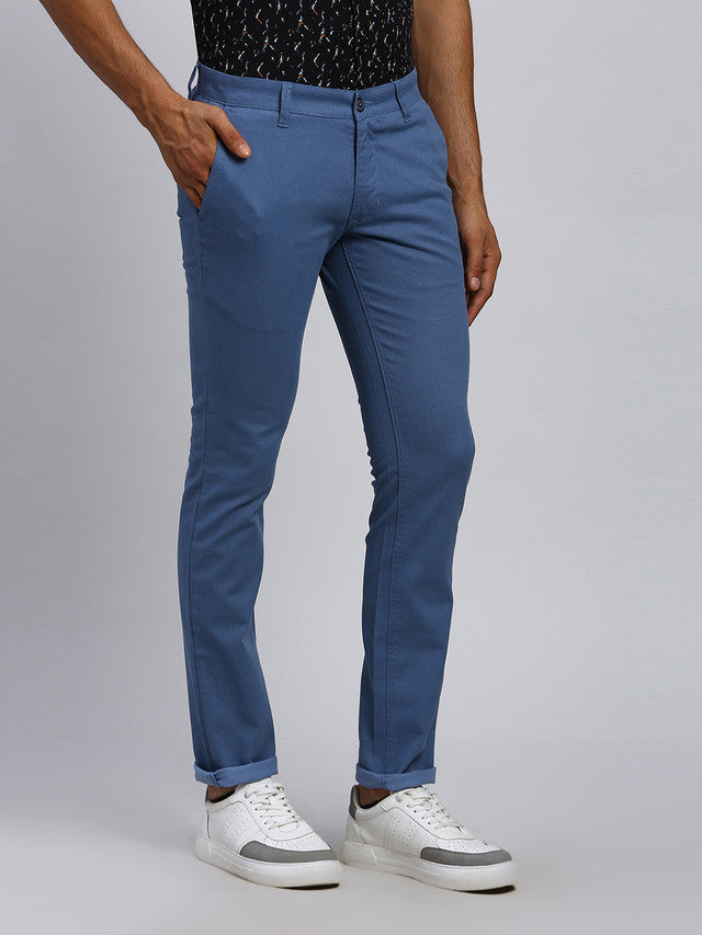 Parx Men Blue Solid Super Slim Fit Trouser