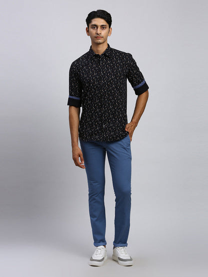 Parx Men Blue Solid Super Slim Fit Trouser