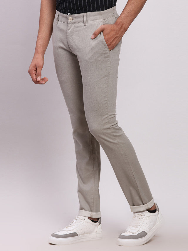 Parx Grey Solid Super Slim Fit Cotton Blend Trouser