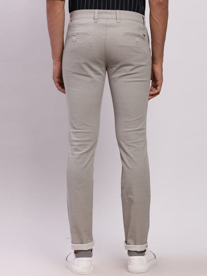 Parx Grey Solid Super Slim Fit Cotton Blend Trouser