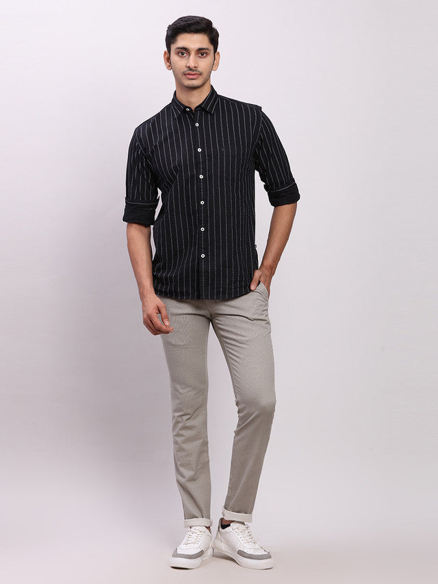 Parx Grey Solid Super Slim Fit Cotton Blend Trouser