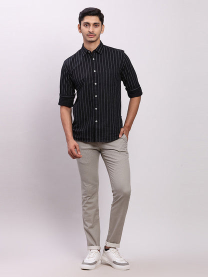 Parx Grey Solid Super Slim Fit Cotton Blend Trouser