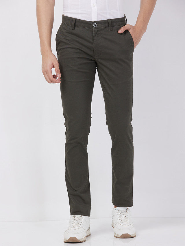 Parx Men Green Solid Super Slim Cotton Blend Trouser