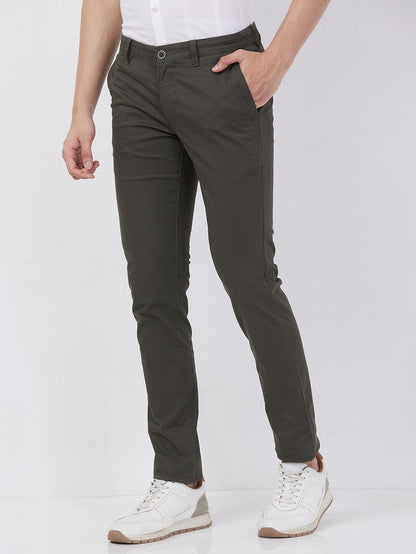 Parx Men Green Solid Super Slim Cotton Blend Trouser