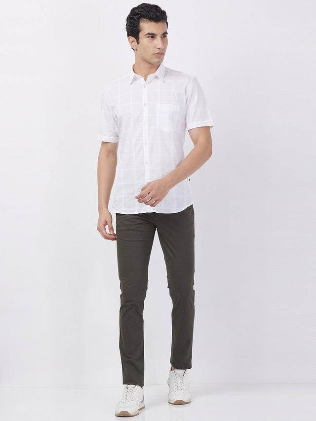 Parx Men Green Solid Super Slim Cotton Blend Trouser