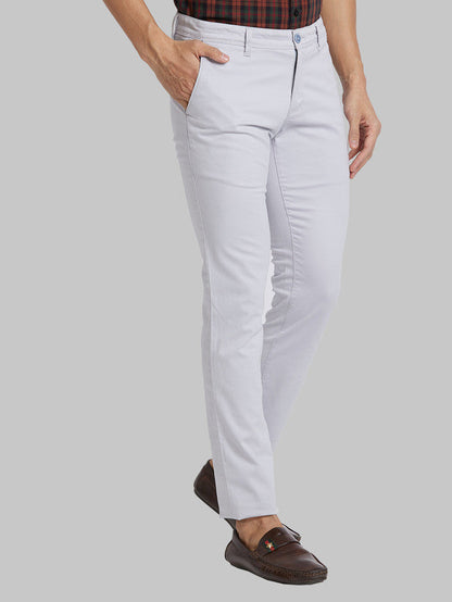 Parx Grey Solid Super Slim Fit Cotton Blend Trouser