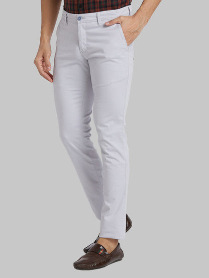 Parx Grey Solid Super Slim Fit Cotton Blend Trouser