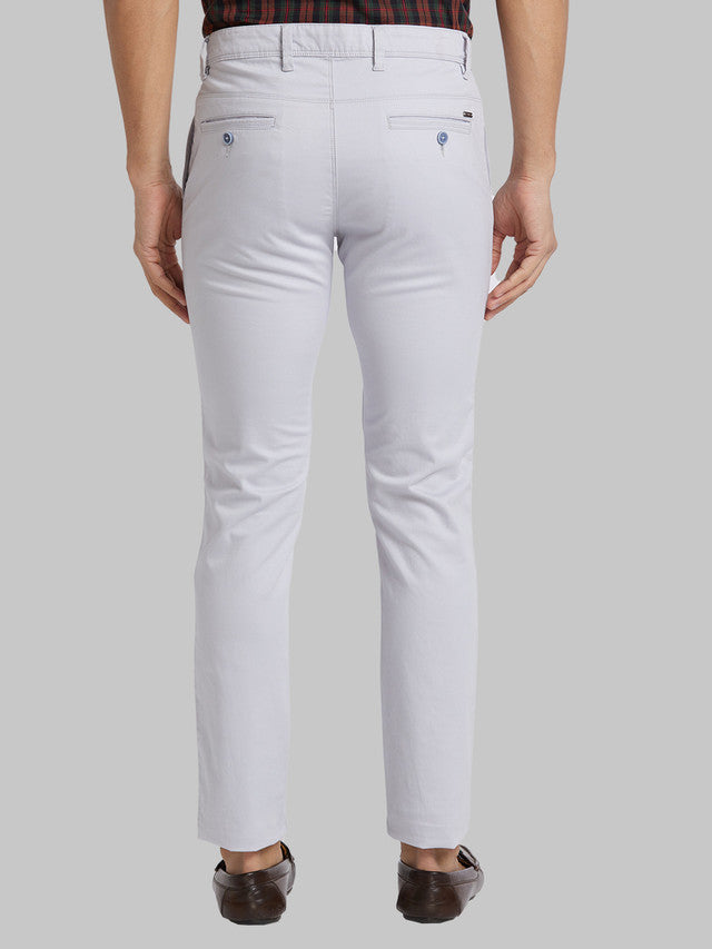 Parx Grey Solid Super Slim Fit Cotton Blend Trouser