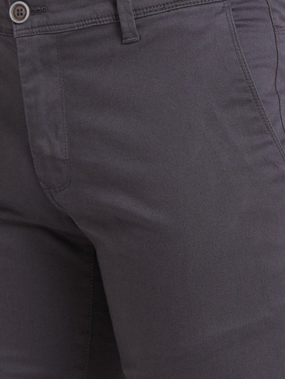 Parx Grey Solid Super Slim Fit Cotton Blend Trouser
