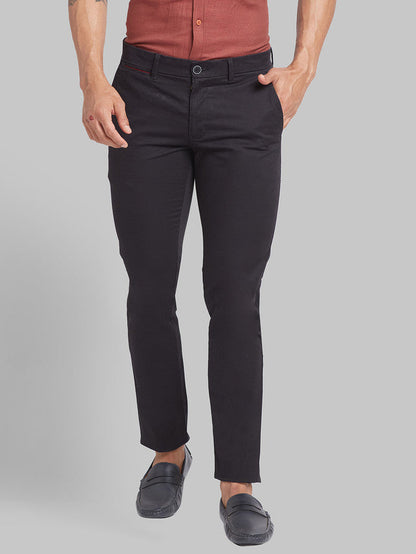 Parx Black Solid Super Slim Fit Cotton Blend Trouser
