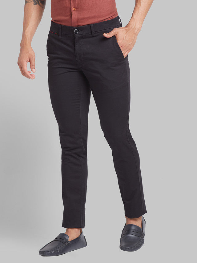 Parx Black Solid Super Slim Fit Cotton Blend Trouser
