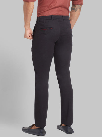 Parx Black Solid Super Slim Fit Cotton Blend Trouser