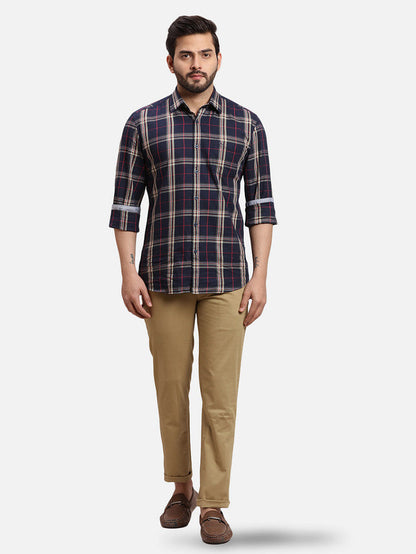 Parx Khaki Solid Super Slim Fit Cotton Blend Trouser