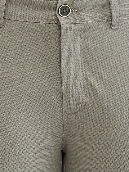 Parx Green Printed Super Slim Fit Cotton Blend Trouser