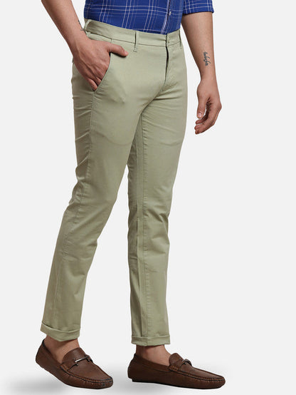 Parx Green Solid Super Slim Fit Cotton Blend Trouser