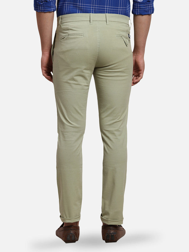 Parx Green Solid Super Slim Fit Cotton Blend Trouser