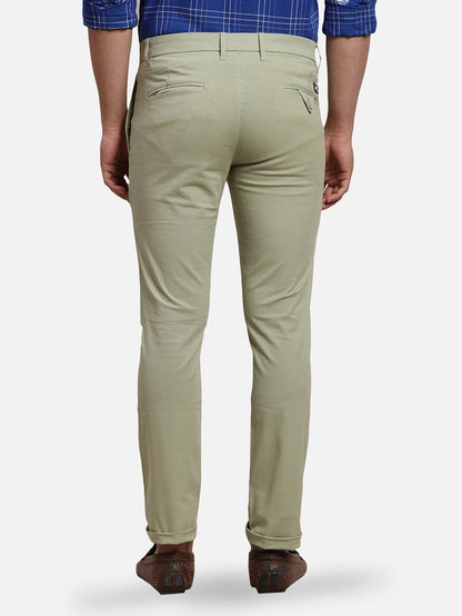 Parx Green Solid Super Slim Fit Cotton Blend Trouser