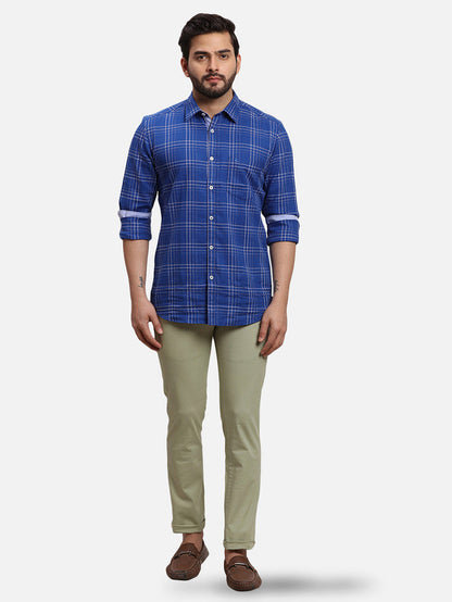 Parx Green Solid Super Slim Fit Cotton Blend Trouser