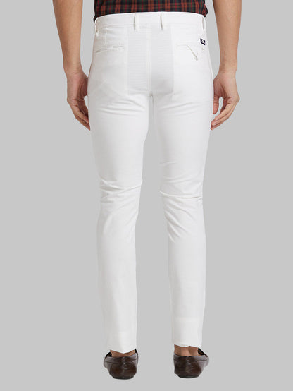 Parx White Solid Super Slim Fit Cotton Blend Trouser
