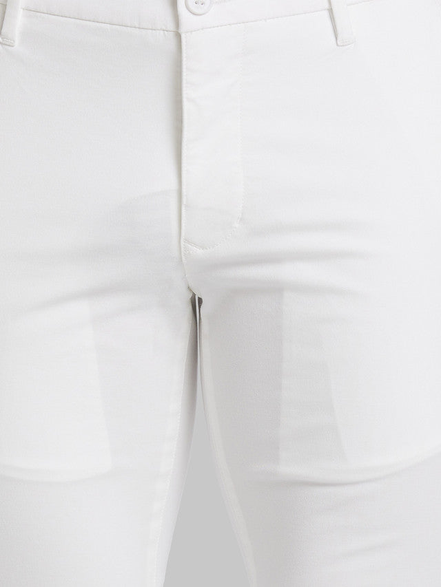 Parx White Solid Super Slim Fit Cotton Blend Trouser