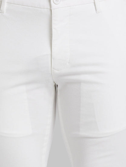 Parx White Solid Super Slim Fit Cotton Blend Trouser