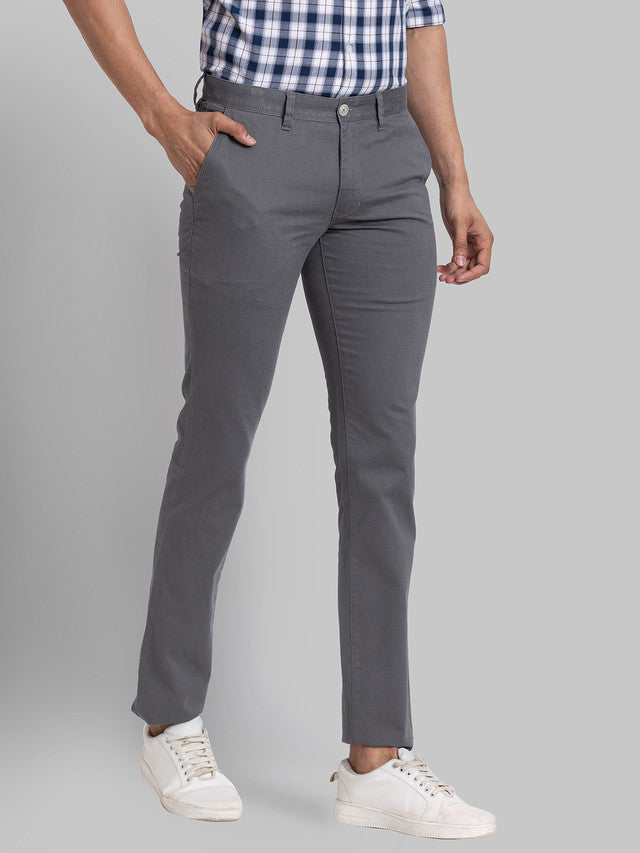 Parx Men Grey Printed Super Slim Fit Trouser
