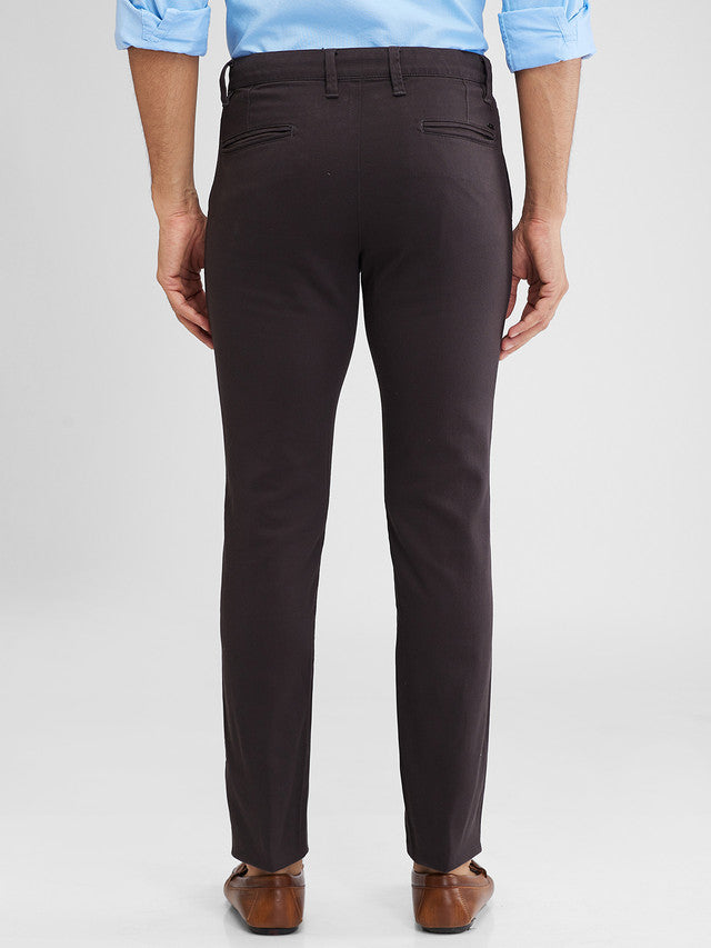 Parx Grey Solid Super Slim Fit Cotton Blend Trouser