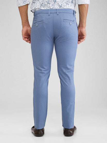 Parx Blue Solid Super Slim Fit Cotton Blend Trouser