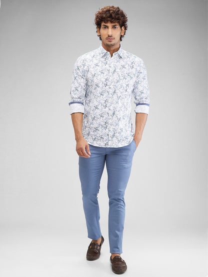 Parx Blue Solid Super Slim Fit Cotton Blend Trouser