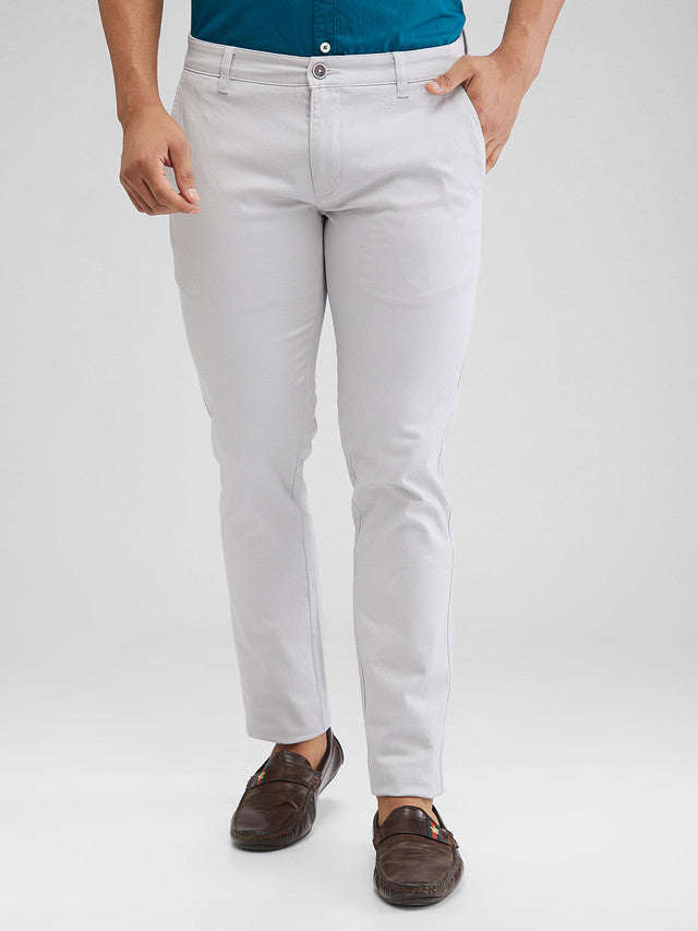 Parx Grey Solid Super Slim Fit Cotton Blend Trouser