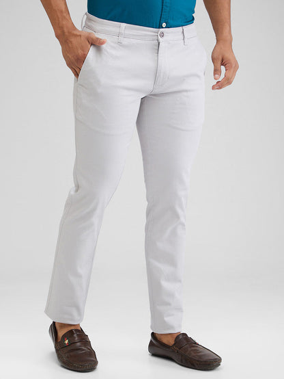 Parx Grey Solid Super Slim Fit Cotton Blend Trouser