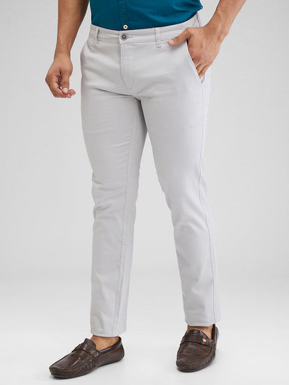 Parx Grey Solid Super Slim Fit Cotton Blend Trouser