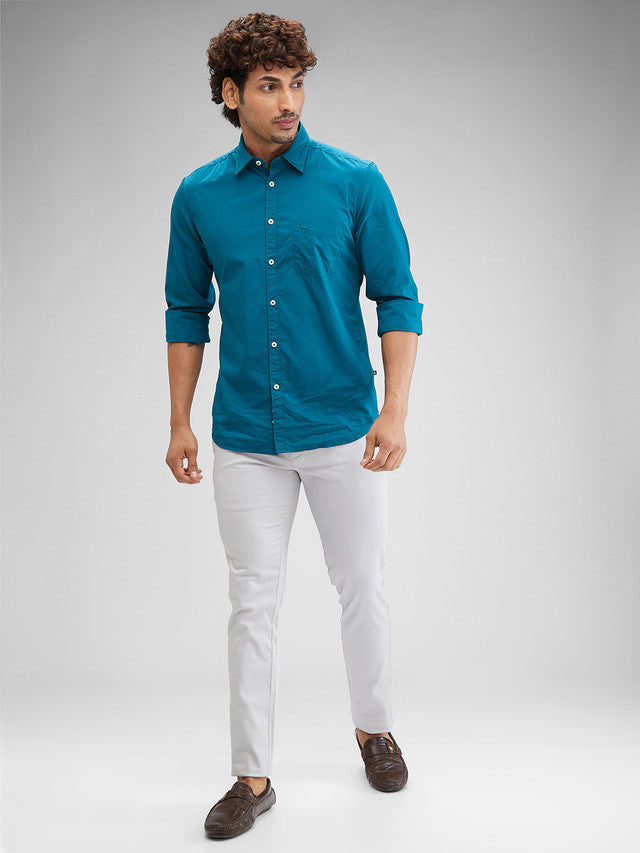 Parx Grey Solid Super Slim Fit Cotton Blend Trouser