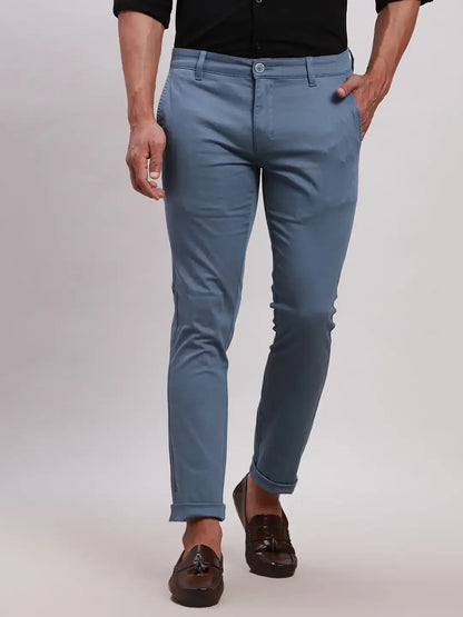 Parx Men Blue Super Slim Fit Solid Cotton Spandex Trouser