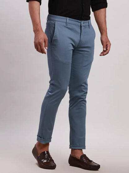 Parx Men Blue Super Slim Fit Solid Cotton Spandex Trouser